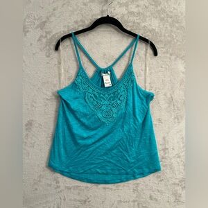 American Rags Turquoise Crochet Scoop Neck Bohemian Racer Back Airy Tank Top